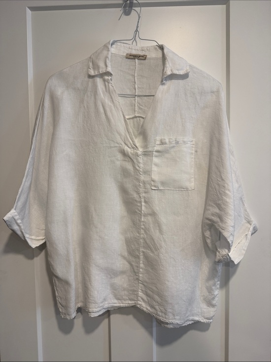 Francesca Bettini Tops - Francesca Bettini 100% Linen Blouse Made in Italy White Relaxed Fit Small